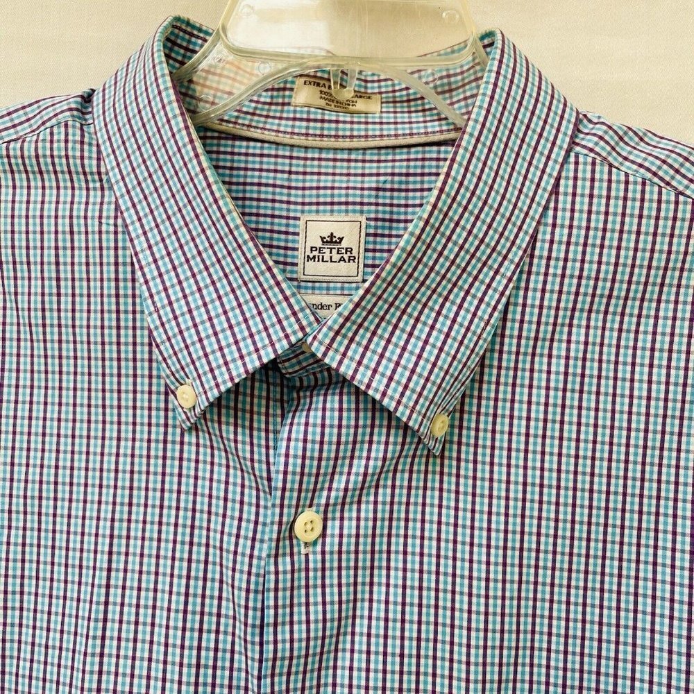 Peter Millar Shirt Mens 2XL Button Down Check Plaid Long Sleeves Career Wedding